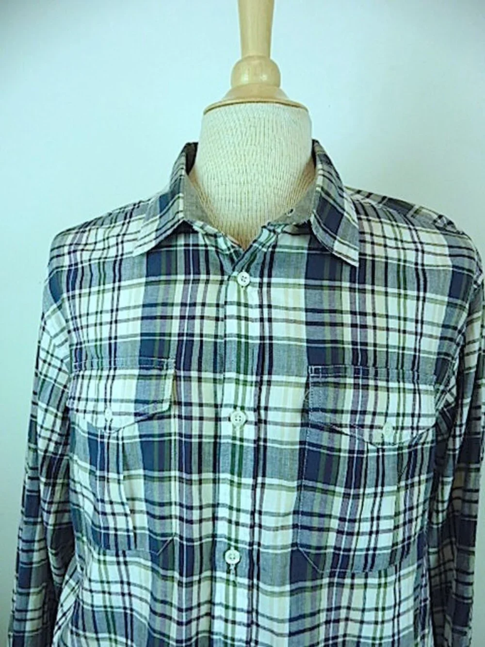 WOOLRICH  Work shirt BLUE PLAID cotton MADRAS long sleeve XL shacket
